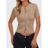 imagePRETTYGARDEN Womens Casual Summer Short Sleeve Cardigans 2025 Button Down Knitted Sweater Basic Crew Neck Crop TopsKhaki