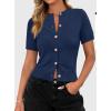 imagePRETTYGARDEN Womens Casual Summer Short Sleeve Cardigans 2025 Button Down Knitted Sweater Basic Crew Neck Crop TopsNavy Blue