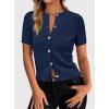 imagePRETTYGARDEN Womens Casual Summer Short Sleeve Cardigans 2025 Button Down Knitted Sweater Basic Crew Neck Crop TopsNavy Blue