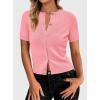 imagePRETTYGARDEN Womens Casual Summer Short Sleeve Cardigans 2025 Button Down Knitted Sweater Basic Crew Neck Crop TopsPink
