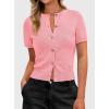 imagePRETTYGARDEN Womens Casual Summer Short Sleeve Cardigans 2025 Button Down Knitted Sweater Basic Crew Neck Crop TopsPink