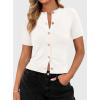 imagePRETTYGARDEN Womens Casual Summer Short Sleeve Cardigans 2025 Button Down Knitted Sweater Basic Crew Neck Crop TopsWhite