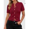 imagePRETTYGARDEN Womens Casual Summer Short Sleeve Cardigans 2025 Button Down Knitted Sweater Basic Crew Neck Crop TopsWine Red