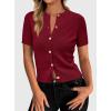 imagePRETTYGARDEN Womens Casual Summer Short Sleeve Cardigans 2025 Button Down Knitted Sweater Basic Crew Neck Crop TopsWine Red