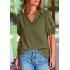 imagePRETTYGARDEN Womens Casual Summer Tops 2025 V Neck Short Puff Sleeve Pleated Cotton T Shirts Loose Dressy BlousesArmy Green