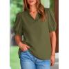 imagePRETTYGARDEN Womens Casual Summer Tops 2025 V Neck Short Puff Sleeve Pleated Cotton T Shirts Loose Dressy BlousesArmy Green
