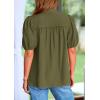 imagePRETTYGARDEN Womens Casual Summer Tops 2025 V Neck Short Puff Sleeve Pleated Cotton T Shirts Loose Dressy BlousesArmy Green