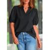 imagePRETTYGARDEN Womens Casual Summer Tops 2025 V Neck Short Puff Sleeve Pleated Cotton T Shirts Loose Dressy BlousesBlack