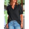 imagePRETTYGARDEN Womens Casual Summer Tops 2025 V Neck Short Puff Sleeve Pleated Cotton T Shirts Loose Dressy BlousesBlack