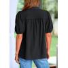 imagePRETTYGARDEN Womens Casual Summer Tops 2025 V Neck Short Puff Sleeve Pleated Cotton T Shirts Loose Dressy BlousesBlack