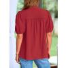 imagePRETTYGARDEN Womens Casual Summer Tops 2025 V Neck Short Puff Sleeve Pleated Cotton T Shirts Loose Dressy BlousesDark Red