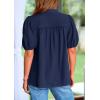 imagePRETTYGARDEN Womens Casual Summer Tops 2025 V Neck Short Puff Sleeve Pleated Cotton T Shirts Loose Dressy BlousesNavy
