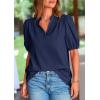 imagePRETTYGARDEN Womens Casual Summer Tops 2025 V Neck Short Puff Sleeve Pleated Cotton T Shirts Loose Dressy BlousesNavy