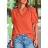 imagePRETTYGARDEN Womens Casual Summer Tops 2025 V Neck Short Puff Sleeve Pleated Cotton T Shirts Loose Dressy BlousesOrange Red