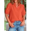 imagePRETTYGARDEN Womens Casual Summer Tops 2025 V Neck Short Puff Sleeve Pleated Cotton T Shirts Loose Dressy BlousesOrange Red