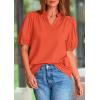 imagePRETTYGARDEN Womens Casual Summer Tops 2025 V Neck Short Puff Sleeve Pleated Cotton T Shirts Loose Dressy BlousesOrange Red