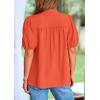 imagePRETTYGARDEN Womens Casual Summer Tops 2025 V Neck Short Puff Sleeve Pleated Cotton T Shirts Loose Dressy BlousesOrange Red