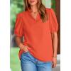 imagePRETTYGARDEN Womens Casual Summer Tops 2025 V Neck Short Puff Sleeve Pleated Cotton T Shirts Loose Dressy BlousesOrange Red