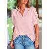 imagePRETTYGARDEN Womens Casual Summer Tops 2025 V Neck Short Puff Sleeve Pleated Cotton T Shirts Loose Dressy BlousesPink