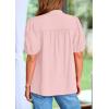 imagePRETTYGARDEN Womens Casual Summer Tops 2025 V Neck Short Puff Sleeve Pleated Cotton T Shirts Loose Dressy BlousesPink