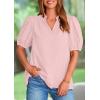 imagePRETTYGARDEN Womens Casual Summer Tops 2025 V Neck Short Puff Sleeve Pleated Cotton T Shirts Loose Dressy BlousesPink