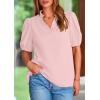 imagePRETTYGARDEN Womens Casual Summer Tops 2025 V Neck Short Puff Sleeve Pleated Cotton T Shirts Loose Dressy BlousesPink