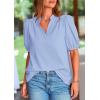 imagePRETTYGARDEN Womens Casual Summer Tops 2025 V Neck Short Puff Sleeve Pleated Cotton T Shirts Loose Dressy BlousesSky Blue