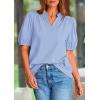imagePRETTYGARDEN Womens Casual Summer Tops 2025 V Neck Short Puff Sleeve Pleated Cotton T Shirts Loose Dressy BlousesSky Blue