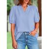 imagePRETTYGARDEN Womens Casual Summer Tops 2025 V Neck Short Puff Sleeve Pleated Cotton T Shirts Loose Dressy BlousesSky Blue