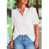 imagePRETTYGARDEN Womens Casual Summer Tops 2025 V Neck Short Puff Sleeve Pleated Cotton T Shirts Loose Dressy BlousesWhite