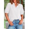 imagePRETTYGARDEN Womens Casual Summer Tops 2025 V Neck Short Puff Sleeve Pleated Cotton T Shirts Loose Dressy BlousesWhite