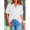 imagePRETTYGARDEN Womens Casual Summer Tops 2025 V Neck Short Puff Sleeve Pleated Cotton T Shirts Loose Dressy BlousesWhite