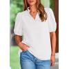 imagePRETTYGARDEN Womens Casual Summer Tops 2025 V Neck Short Puff Sleeve Pleated Cotton T Shirts Loose Dressy BlousesWhite