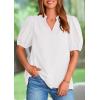 imagePRETTYGARDEN Womens Casual Summer Tops 2025 V Neck Short Puff Sleeve Pleated Cotton T Shirts Loose Dressy BlousesWhite