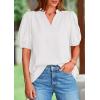 imagePRETTYGARDEN Womens Casual Summer Tops 2025 V Neck Short Puff Sleeve Pleated Cotton T Shirts Loose Dressy BlousesWhite