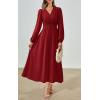 imagePRETTYGARDEN Womens Long Sleeve Maxi Dress 2025 Fall Trendy Elegant V Neck Flowy Wedding Guest Holiday Formal Long DressesJujube Red