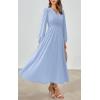 imagePRETTYGARDEN Womens Long Sleeve Maxi Dress 2025 Fall Trendy Elegant V Neck Flowy Wedding Guest Holiday Formal Long DressesLight Blue