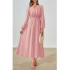 imagePRETTYGARDEN Womens Long Sleeve Maxi Dress 2025 Fall Trendy Elegant V Neck Flowy Wedding Guest Holiday Formal Long DressesPink