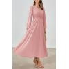 imagePRETTYGARDEN Womens Long Sleeve Maxi Dress 2025 Fall Trendy Elegant V Neck Flowy Wedding Guest Holiday Formal Long DressesPink