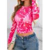 imagePRETTYGARDEN Womens Mesh Long Sleeve Top 2025 Trendy Fall See Through Sheer Blouse Leopard Fitted Going Out Layering ShirtsFloral Rose Red
