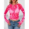 imagePRETTYGARDEN Womens Mesh Long Sleeve Top 2025 Trendy Fall See Through Sheer Blouse Leopard Fitted Going Out Layering ShirtsFloral Rose Red