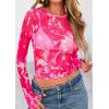 imagePRETTYGARDEN Womens Mesh Long Sleeve Top 2025 Trendy Fall See Through Sheer Blouse Leopard Fitted Going Out Layering ShirtsFloral Rose Red