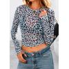 imagePRETTYGARDEN Womens Mesh Long Sleeve Top 2025 Trendy Fall See Through Sheer Blouse Leopard Fitted Going Out Layering ShirtsLeopard Light Blue