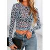 imagePRETTYGARDEN Womens Mesh Long Sleeve Top 2025 Trendy Fall See Through Sheer Blouse Leopard Fitted Going Out Layering ShirtsLeopard Light Blue