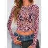 imagePRETTYGARDEN Womens Mesh Long Sleeve Top 2025 Trendy Fall See Through Sheer Blouse Leopard Fitted Going Out Layering ShirtsLeopard Pink