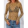 imagePRETTYGARDEN Womens Mesh Long Sleeve Top 2025 Trendy Fall See Through Sheer Blouse Leopard Fitted Going Out Layering ShirtsLeopard Yellow