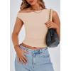imagePRETTYGARDEN Womens Off Shoulder Tops 2025 Summer Trendy Casual Crop Top Cute Fitted Going Out Tshirts ShirtsBeige