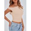 imagePRETTYGARDEN Womens Off Shoulder Tops 2025 Summer Trendy Casual Crop Top Cute Fitted Going Out Tshirts ShirtsBeige