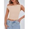 imagePRETTYGARDEN Womens Off Shoulder Tops 2025 Summer Trendy Casual Crop Top Cute Fitted Going Out Tshirts ShirtsBeige