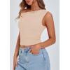 imagePRETTYGARDEN Womens Off Shoulder Tops 2025 Summer Trendy Casual Crop Top Cute Fitted Going Out Tshirts ShirtsBeige